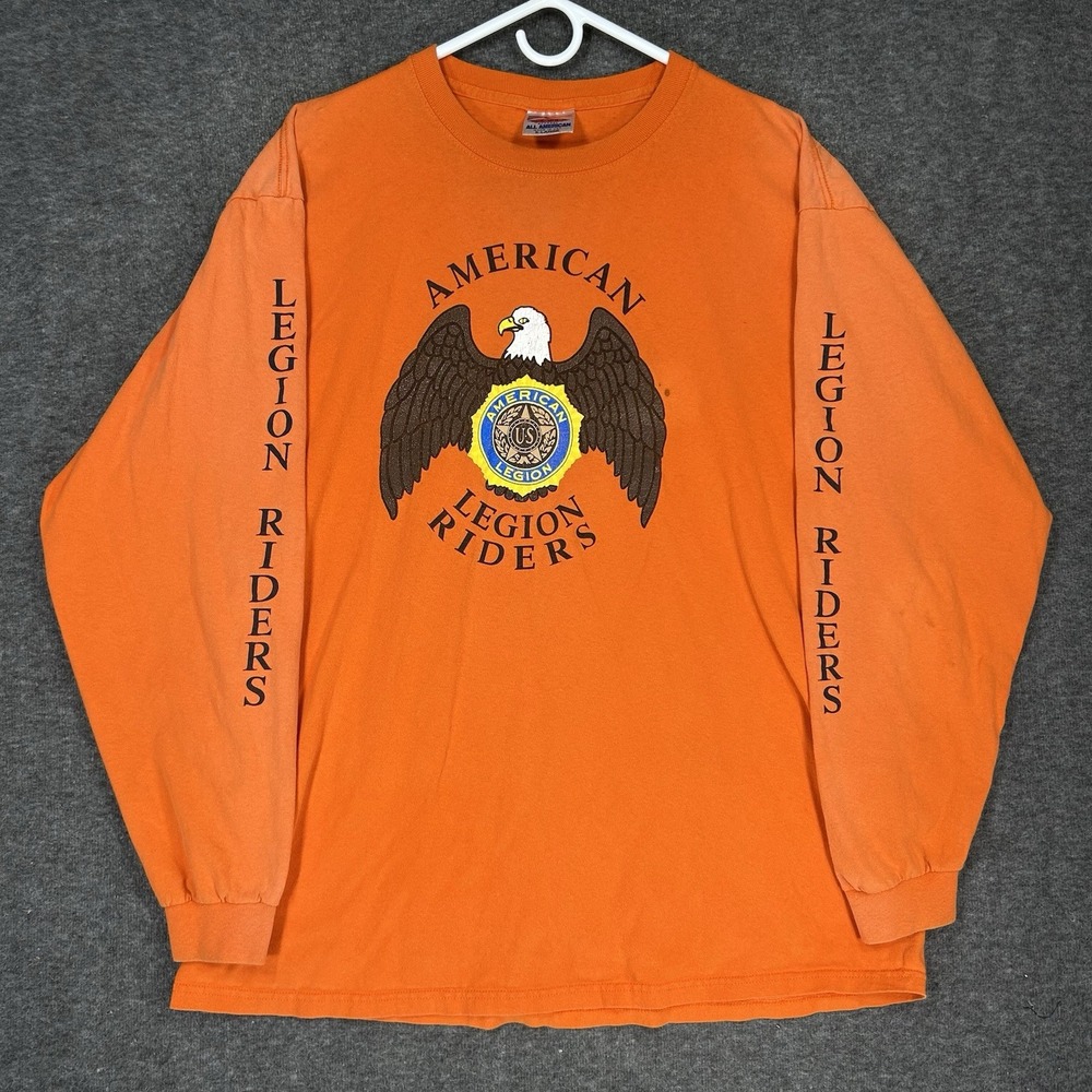 Vintage American Legion Riders T Shirt Mens L Orange Biker 90s Made in USA